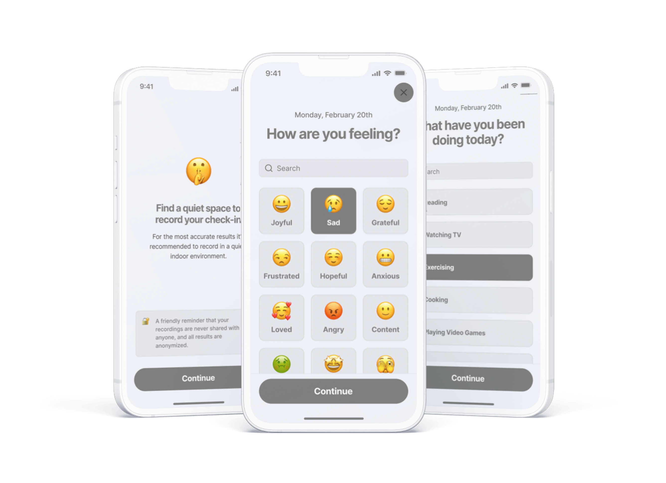 Voice Check-in Step 1: Mood Selection Interface